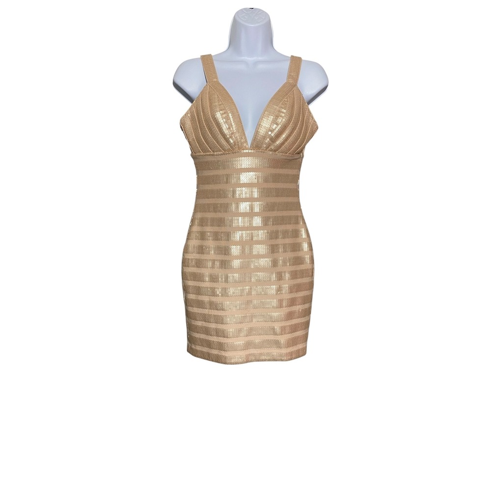 Bebe Gold Sequin Mini Dress Sleeveless Party Cocktail Bodycon XS